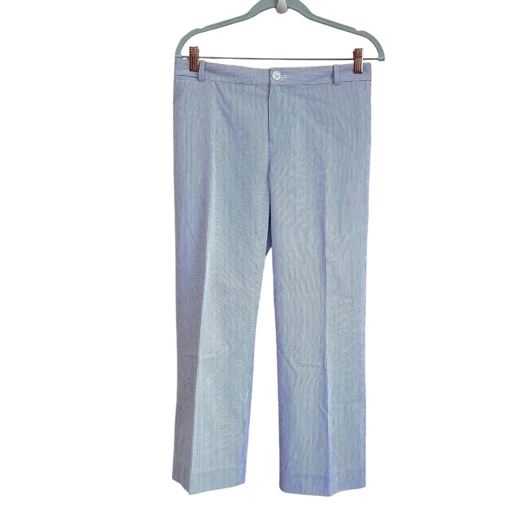 Ralph Lauren Womens Edita Seersucker Crop Pants 16W Blue Stripe Nautical Preppy